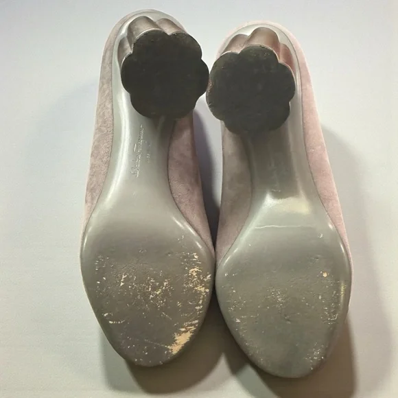 Ferragamo Lucca 85 Gray Suede Metallic Heels
